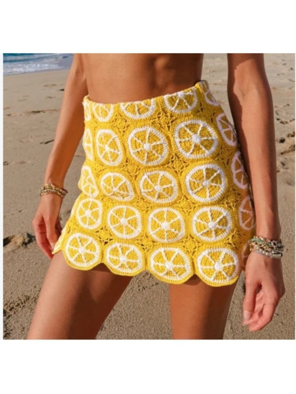 Show Me Your Mumu Sz S Solstice Lemon Crochet Mini Skirt Yellow White Lined